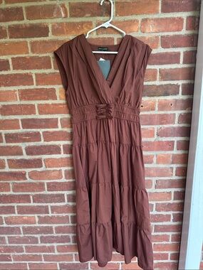 NWT Meadow Rhodes Brown Tiered Dress Size Large L Anthropologie